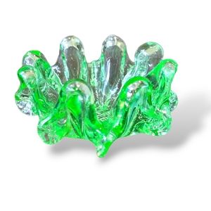 Vintage 1960s Hand Blown Green Art Glass Dish